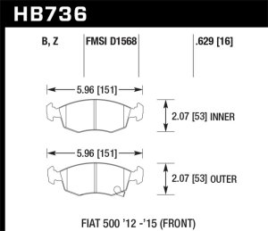 Fiat 500 Brake Pads - Front - Hawk Performance - ER-1 - `14-`16